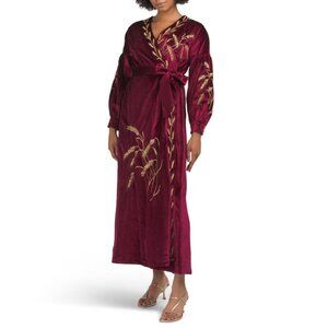 DALIA MACPHEE Burgundy Long Sleeve Embroidered Maxi Dress